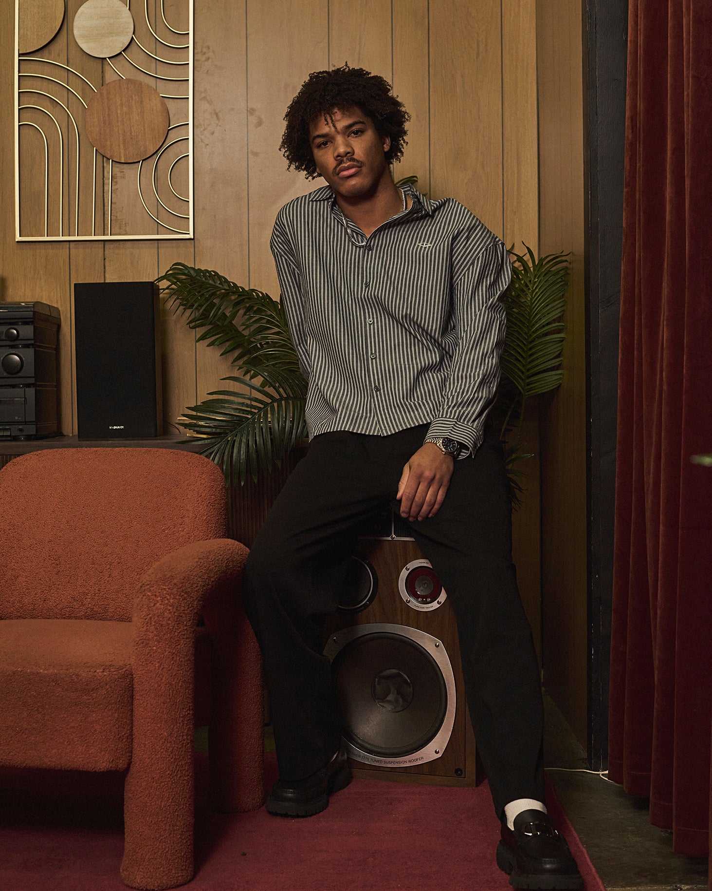 VOUSETI OFF COURT LS STRIPE SHIRT -NAVY