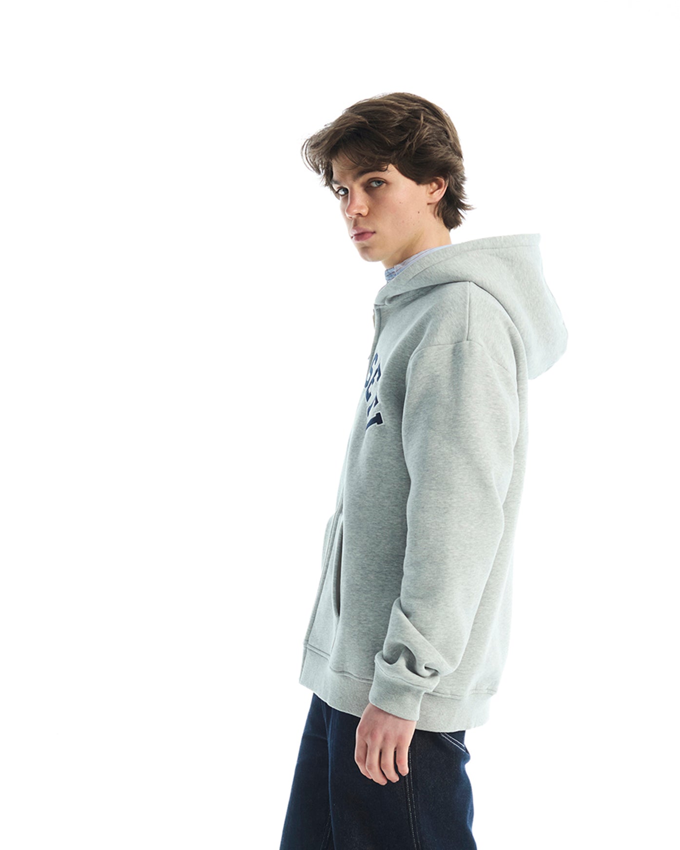 VOUSETI VARSITY ZIP UP JACKET-GREY MARL
